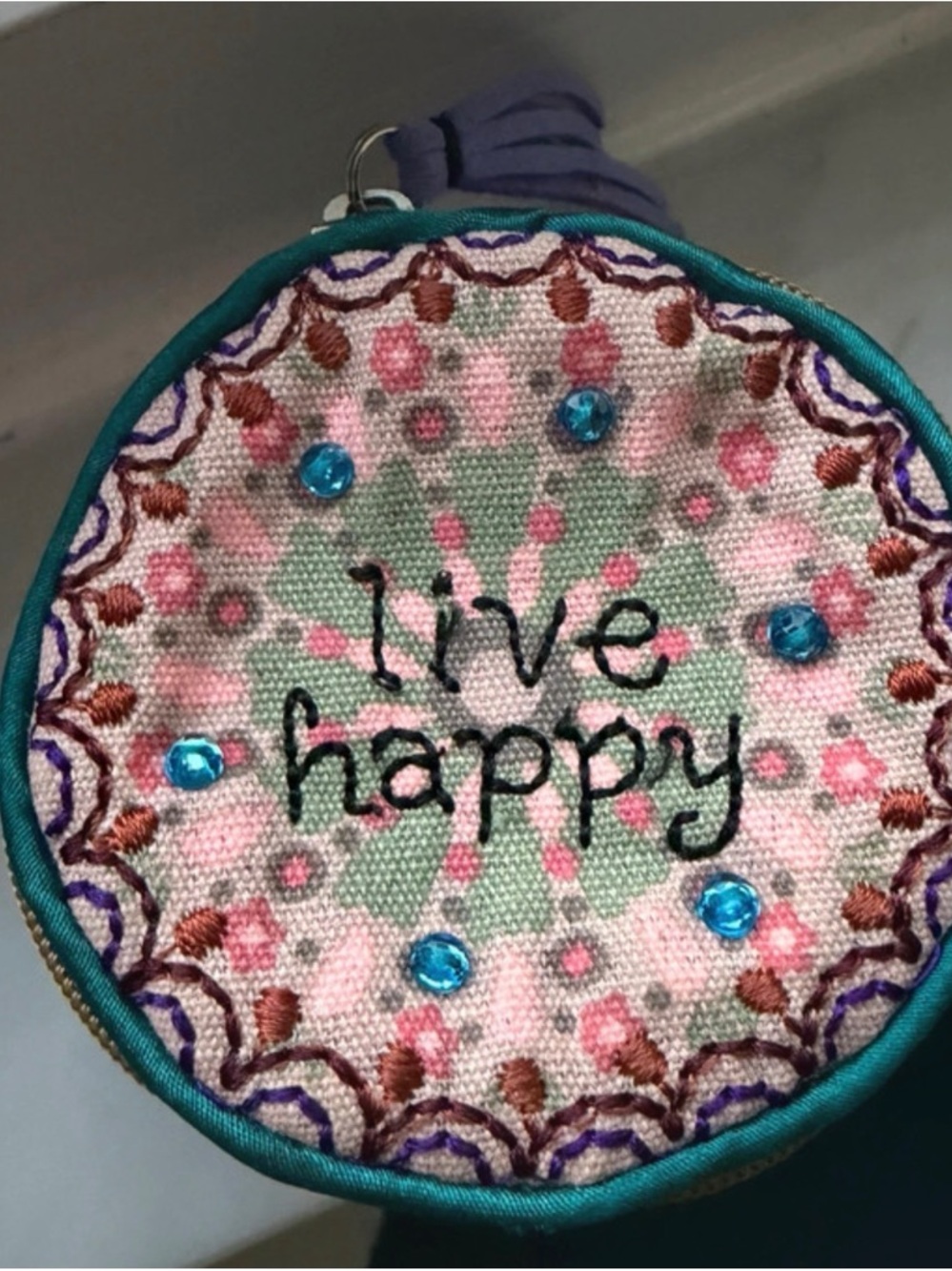 NATURAL LIFE Teal, Pink, Green Floral Embroidered Accessories Bag